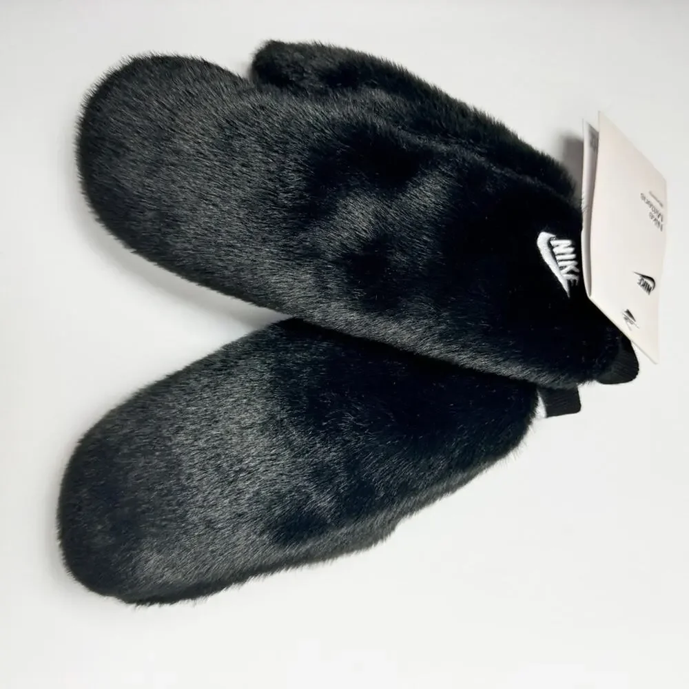 Nike Women's Cold Weather Winter Logo Black & White Faux Fur Mittens  Sz XS